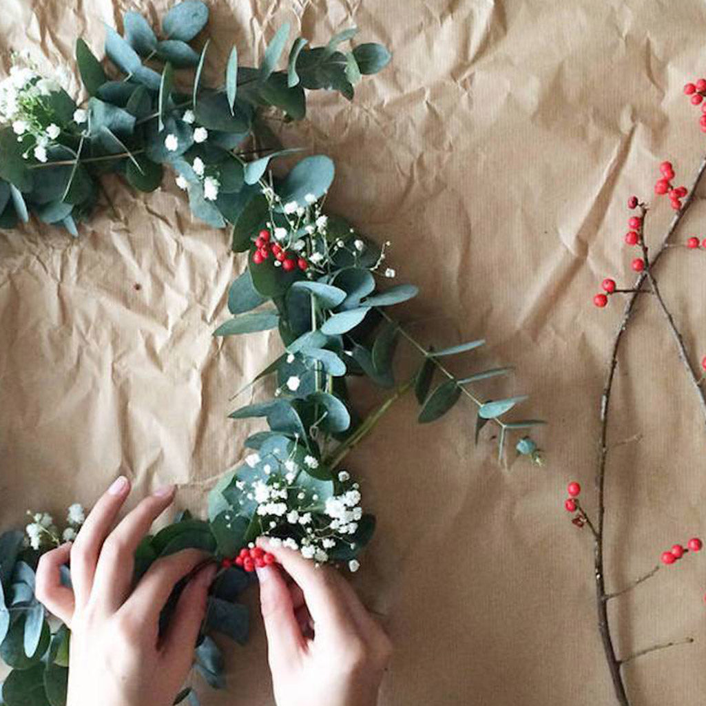 Kit DIY Noël Eucalyptus, Ilex, Gypsophile